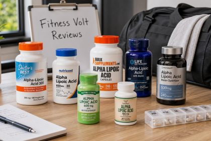 Alpha-lipoic acid supplement bottles arranged for review