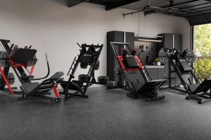 Leg press hack squat machines arranged in a FitnessVolt lower-body review scene