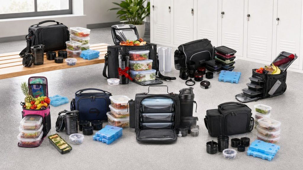 Insulated meal prep bag packed with containers and ice packs
