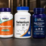 Selenium supplement bottles arranged for a dose and formula comparison