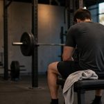 Recreational lifter resting on a bench after strength training