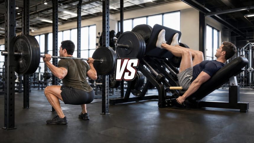 Barbell back squat versus 45-degree leg press in the same gym