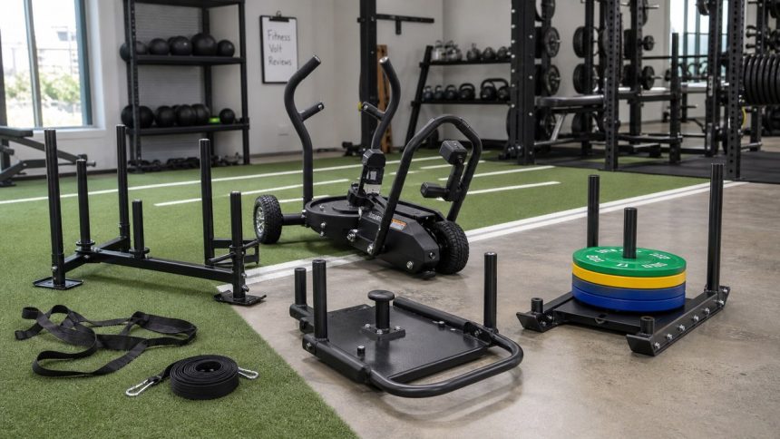 Weight sleds arranged for a FitnessVolt product review