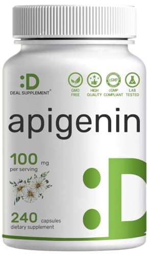 Apigenin, 100mg Per Serving, 240 Capsules - Raw Plant Extract from Chamomile Flower - Active Bioflavonoids & Antioxidants - Sleep & Relaxation Supplement - Non-GMO