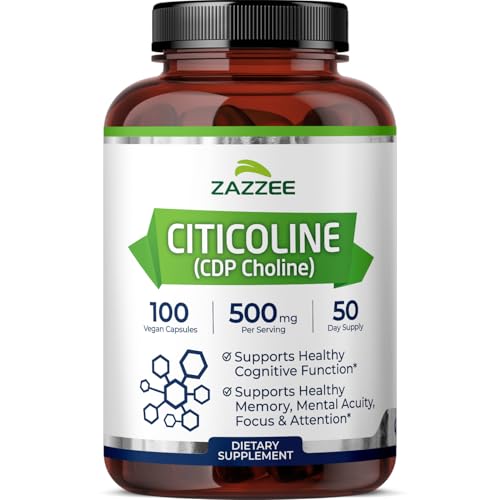 Zazzee Extra Strength Citicoline 500 mg per Serving, 100 Vegan Capsules