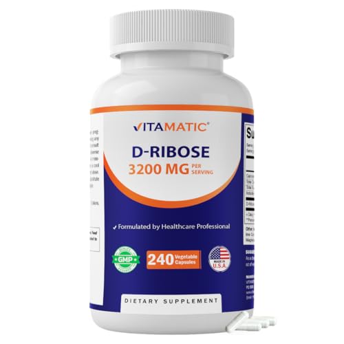 Vitamatic D-Ribose 3200 mg per Serving - Energy Support Supplement - 240 Vegetarian Capsules - Non-GMO & Gluten Free, Made in USA