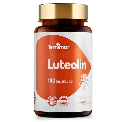Temimar Luteolin Supplement 100mg, Flavonoids Supplements for Brain Health Support, Non-GMO, Gluten Free,Made in USA, 120 Vegan Capsules