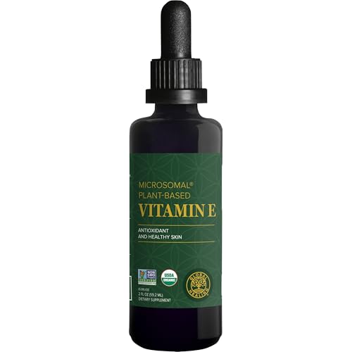 Global Healing Organic Vitamin E Liquid Drops 40 mg - Natural D-Alpha Tocopherol 15% alpha-tocopherol - Vegan Liquid Vitamin E Oil Oral Supplement for Skin - Low Dose Liposomal Vitamin (2 Oz)