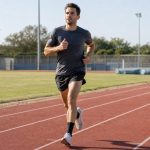 Runner moving through a workout on an outdoor athletics track