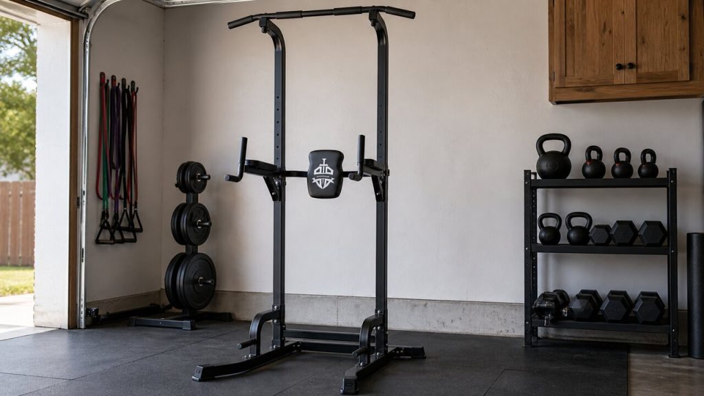 Sportsroyals 360-pound power tower in a compact home gym