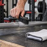 Nylon brush cleaning chalk from a barbell knurl