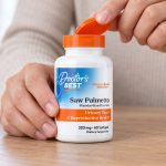 Hands opening a Doctor's Best saw palmetto bottle