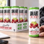 C4 Smart Energy Cherry Berry Lime 12-pack and can on a desk