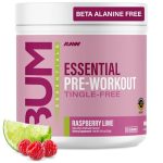 RAW Essential Tingle-Free Pre-Workout tub in Raspberry Lime flavor