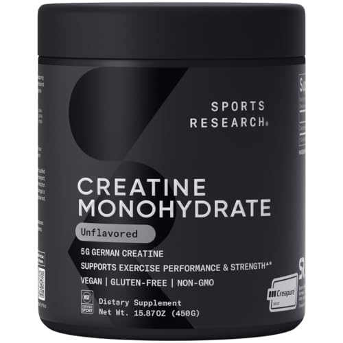 Sports Research Creatine Monohydrate tub with the original Creapure label