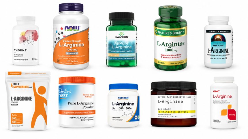 Ten L-arginine powders, tablets, and capsules selected for clear labels, distinct formats, and current availability.