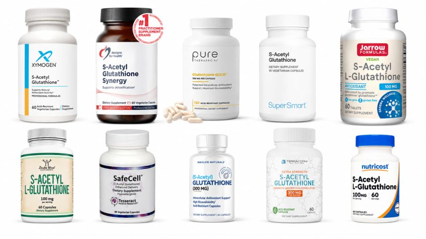 Ten S-acetyl glutathione supplements compared by dose, serving count, and formula transparency.