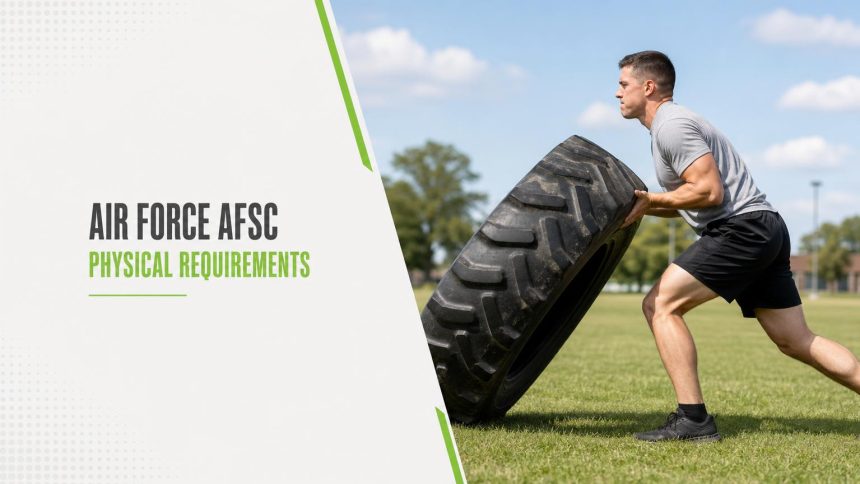 Service member in a grey t-shirt flipping a large tractor tyre on a grass field