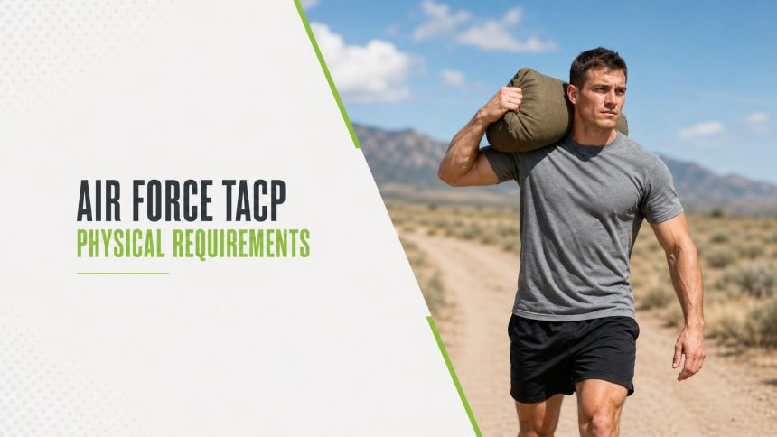 Service member in a grey t-shirt carrying a heavy sandbag on one shoulder along a dirt track